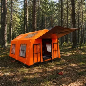 10 Person Large Inflatable Villa 15sqm Family Glamping House 2 Rooms 1 Living Room Orange Heavy Duty Blackout Cabin