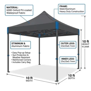 10 x 10 ft Foldable Pop-Up Trade Exhibition Tent Portable Outdoor Waterproof Custom Printed Advertising Tent
