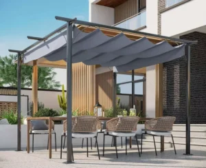 10 x 10 ft Outdoor Retractable Metal Pergola Canopy Patio Shade Shelter