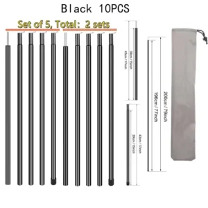 10PCS Telescopic Tent Poles Set Universal Adjustable Camping Awning Poles for Sun Sails and Tarp Tents