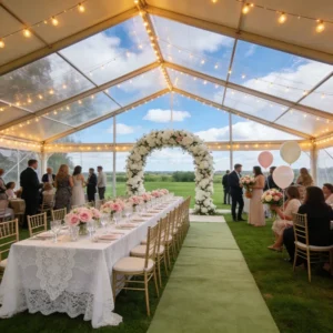 10m Luxury Outdoor Wedding Tent with Sunshade Fabric Transparent Cloth and Glass Wall