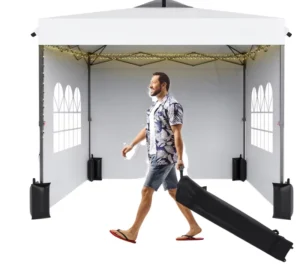 10×10 Aluminum Pop up Canopy with Sidewalls Easy up Portable Canopy Tent Heavy Duty for Parties & Events One Person Set White