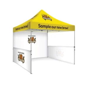 10×10 FT Custom Pop Up Canopy Tent with Back Wall & 2 Sides Half Wall