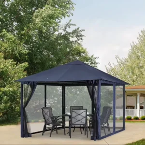 10×10 FT Steel Poly Four-Season Windproof Deck Patio Gazebo Outdoor Canopy Lawn Garden Backyard
