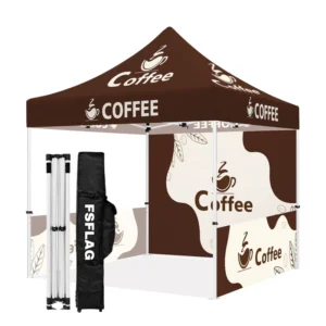 10×10 Feet Custom-Designed Foldable Coffee-Themed Advertising Tent for Outdoor Use