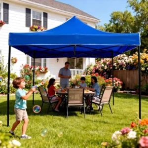 10×10 Oxford Cloth Automatic Pop-Up Tent with Steel Frame and Single-Layer Glass Wall
