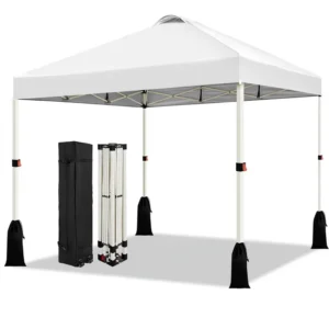 10×10 Pop-Up Canopy Tent, 1-Button Push Setup, Adjustable Height, Portable Shelter with Roller Bag, Water-Resistant