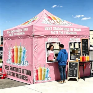 10×10 Pop-up Canopy Tent for Smoothie and Juice Sales with Order/Pickup Service Windows