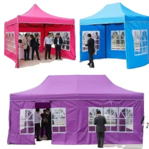 10×10 Steel Gazebo Tent, Easy Set-Up Folding Pop-Up Canopy, Outdoor Windproof Trade Show Display Tent