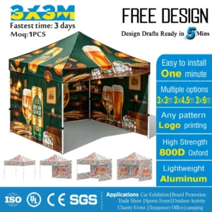 10x10ft Instant Pop-Up Canopy Tent with Custom Printed Advertising Marquee Gazebo for Outdoor Sports Events