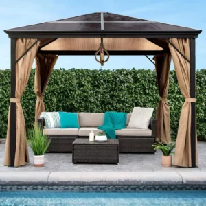 10x10ft Modern Hardtop Gazebo with Aluminum Canopy, Screen, Windproof Design, and Mosquito Netting for Backyard and Garden Patio