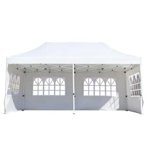 10×20 Double-Layer Waterproof PVC Aluminum Alloy Frame Folding Pavilion Pop-Up Outdoor Sunshade Tent Side Panels Windproof