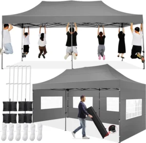 10×20 Pop up Canopy Tent with 6 Side Walls Waterproof Heavy Duty Portable Bag with Wheels