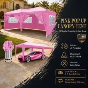 10’x20′ Steel Pop up Outdoor Portable Canopy With 6 Removable Side Walls