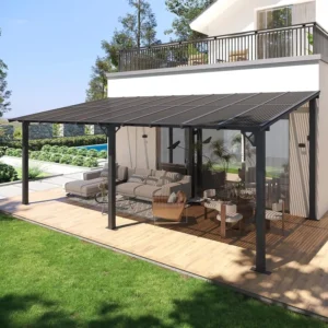 10x20FT Lean Gazebo Hardtop Metal Pergola Polycarbonate Roof Large Wall Mounted Heavy Duty Awnings Garden Decorations Screen