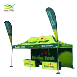 10x20ft Custom Pop up Canopy Tent with Printed Logo Event Package Includes Folding Tent 6ft Tablecloth & 2 Feather Flags