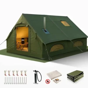 12 Four-Season Inflatable Camping Tent 8-10 Person Three-Bedroom with Living Room Hand Pump PVC