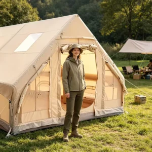 12 Large Waterproof Portable Inflatable Camping Tent Glamping House Air Beam with Pump Easy Setup for Family Group Camping
