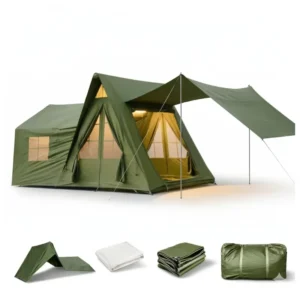 12.6 Double-Layer Four-Season Inflatable 420D Oxford Cloth Waterproof UV-Resistant Tent for 8-10 People, Portable Easy Setup