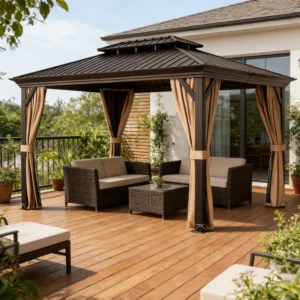 12X16ft Hardtop Gazebo Solid Anti-Tension Pressure Aluminum Gazebos Galvanized Steel Double Canopy Garden Patio Sunroom