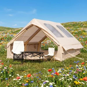 12sqm Oxford Air Cabin 3x4x2m Twin Door Dual Skylight Inflatable Outdoor Shelter Group Camping Supplier