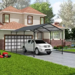 12×20 FT Heavy Duty Galvanized Steel Carport All Weather Shelter Rain Snow Sun Protection Single Car For Home Garden