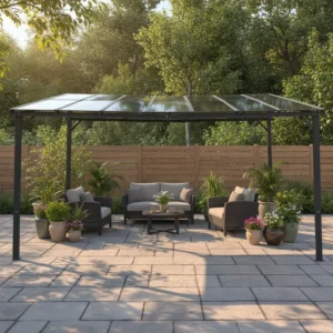 13′ X 10′ Wall Mount Steel Gazebo Outdoor Pergola with Aluminum Frame Modern Design Waterproof and UV-Resistant Canopy