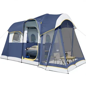 1500mm Waterproof 8 Person Big Tunnel Tent With Screen Porch Family Outdoor Camping Tent 20’x9’x80in
