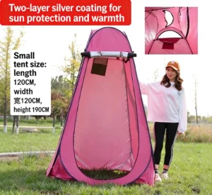 150x150x190cm 2-Person Four-Season Pop Up Changing Tent with 3 Windows 170T Silver-Coated Waterproof Privacy Tent for Camping and Showers