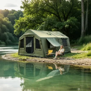 16㎡ Inflatable Tent 8+8㎡ Bedroom & Living Room 210g TC Cotton & 420D Blackout Awning Glamping Mansion