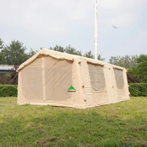 17.28Sqm Inflatable Cotton Air Tent with Rainfly TPU Windows Stove Jack Outdoor Camping Glamping Factory Supply