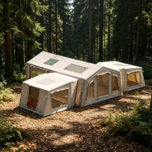 18.16 m² Cotton Inflatable Camping Tent, Heightened Design with Penthouse Connectivity