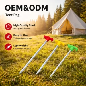 18cm Heavy-Duty Galvanized Steel Rock Tent Pegs with Plastic T-Stopper