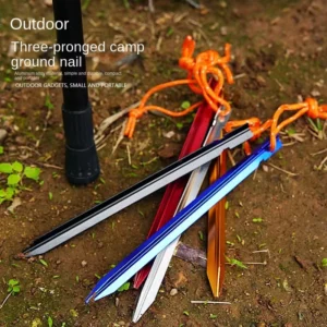 18cm Triangular Aluminum Alloy Tent Pegs Windproof Outdoor Accessory with Reinforced Canopy & Rope