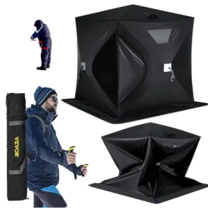 2/3/4/8-Person Waterproof 3000mm Pop-Up Aluminum Ice Fishing Tent with Carrying Bag, Detachable Oxford Fabric