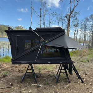 2 4 Person Z Shape Aluminum Hard Shell Roof Top Tent Camping Outdoor Car Rooftop Tent Triangle Roof Tent With Ladder