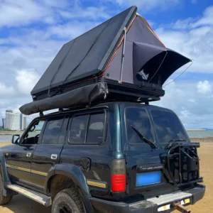 2-Person All-Season Car Rooftop Tent with LED Light and Ladder Waterproof Oxford Fabric Aluminum Alloy Hard Shell