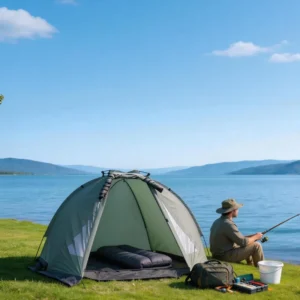 2 Person Fishing Bivvy Tent Waterproof 190T Polyester with Fiberglass Poles for Outdoor Carp Fishing Camping