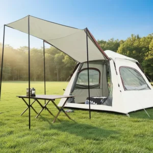 2-in-1 Black Rubber Tent Canopy Fully Automatic Oxford Fabric Portable Outdoor Camping for 4-5 People Rainproof Overnight Stay