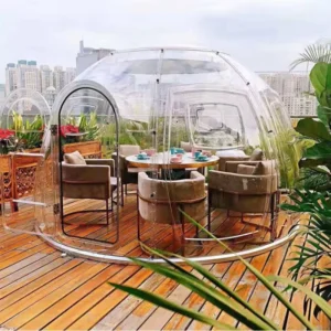 2.7M Glamping Solar Geodesic PC Dome Tent With Bathroom Modular Prefab PC House