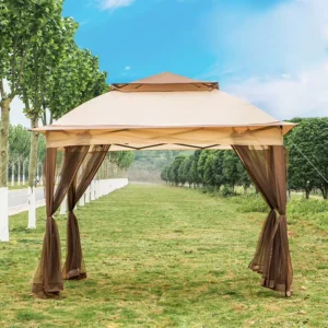 20*20 Patio Gazebo with Mesh Curtains Outdoor Sun Protection Canopy Tent for Backyard Garden Lawn