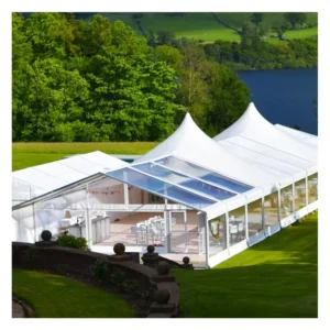 200 People 10x25m Double Layer Outdoor Wedding Event Gala Tent with Stage Par Light PVC Fabric White Drapery Decorations Sports