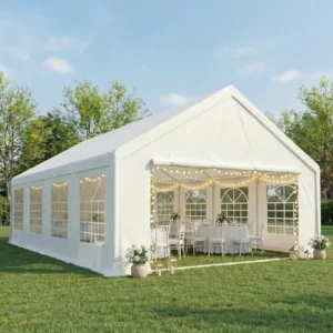 20×30 FT Heavy Duty White Party Tent Outdoor Wedding Marquee Canopy PE/PVC Fabric Waterproof UV-Resistant Galvanized Steel Frame