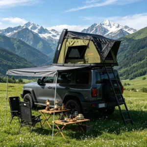 270 Degree Hardtop Rainproof Sunproof Quick Opening Black Coated Aluminum Alloy Double Layer Three Season Car Rooftop Tent