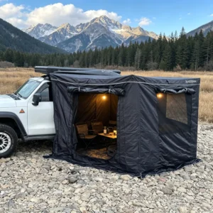 270° Vehicle Side Awning with Curtains Extra Large Wraparound Space Fits Full Camping Gear