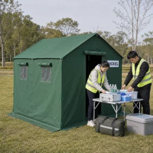 2m X 3m Heavy Duty Canvas Frame Tent Galvanized Steel Structure Waterproof Summer Outdoor Safari Glamping Single Quick Automatic