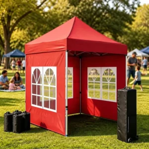 2×2 Outdoor Folding Canopy with 4 Legs and Telescopic Pole, Commercial Exhibition Advertising Sun Protection Tent