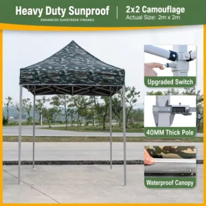 2x3m Camouflage Pop up Canopy Heavy Duty Sunproof Folding Tent for Camping Fishing