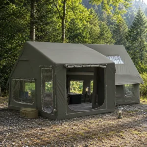 3 4 Person Inflatable Cabin Tent All Season Air Beam Ridge House Polycotton Waterproof Ventilated 3000mm Glamping Shelter Family