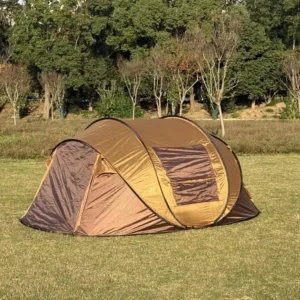 3-4 Person Oxford One-Bedroom Pop-up Camping Tent Brown-Yellow Automatic Setup Waterproof Sun Protection